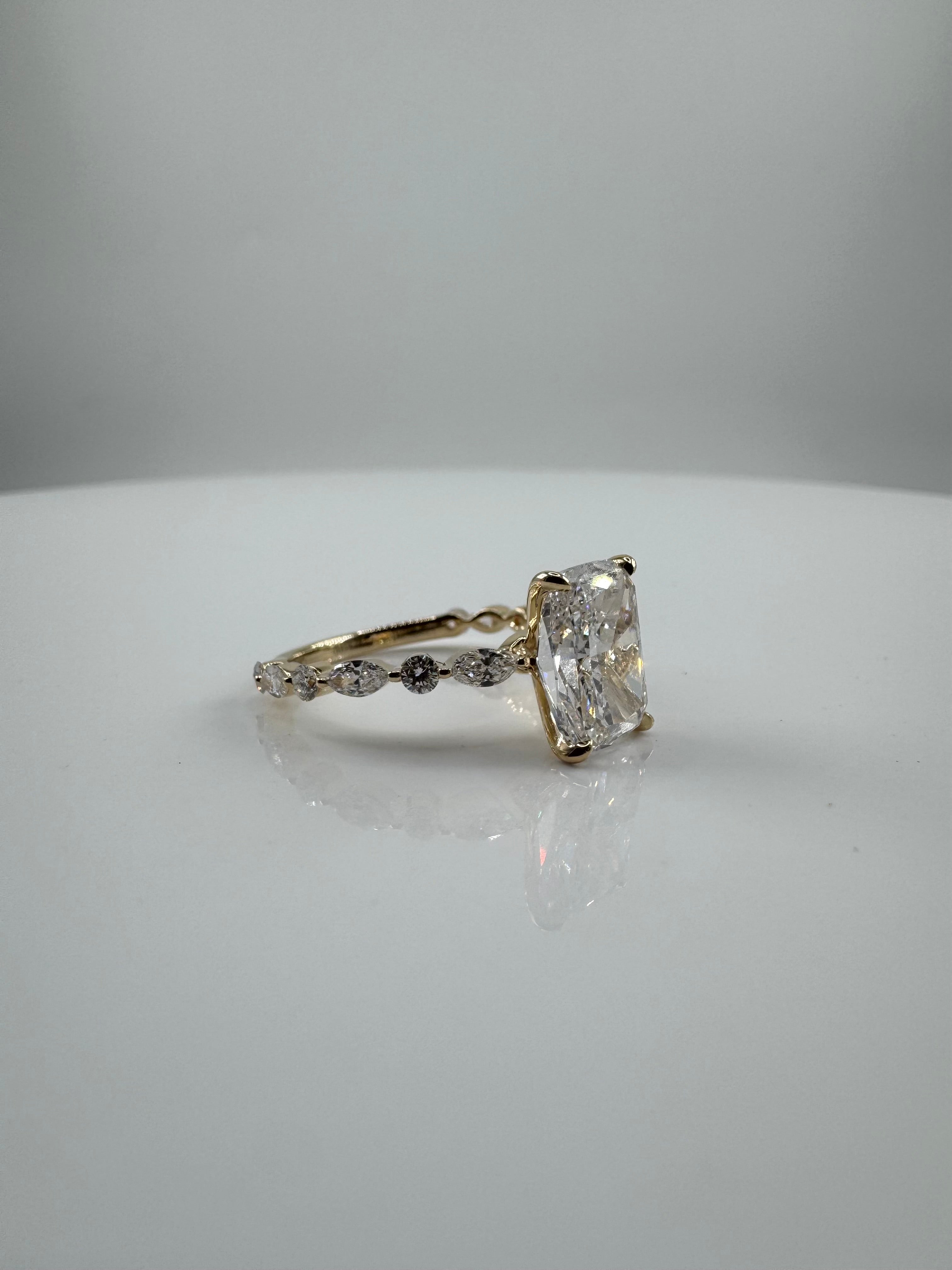3.84 Carat Lab Elongated Cushion Engagement Ring