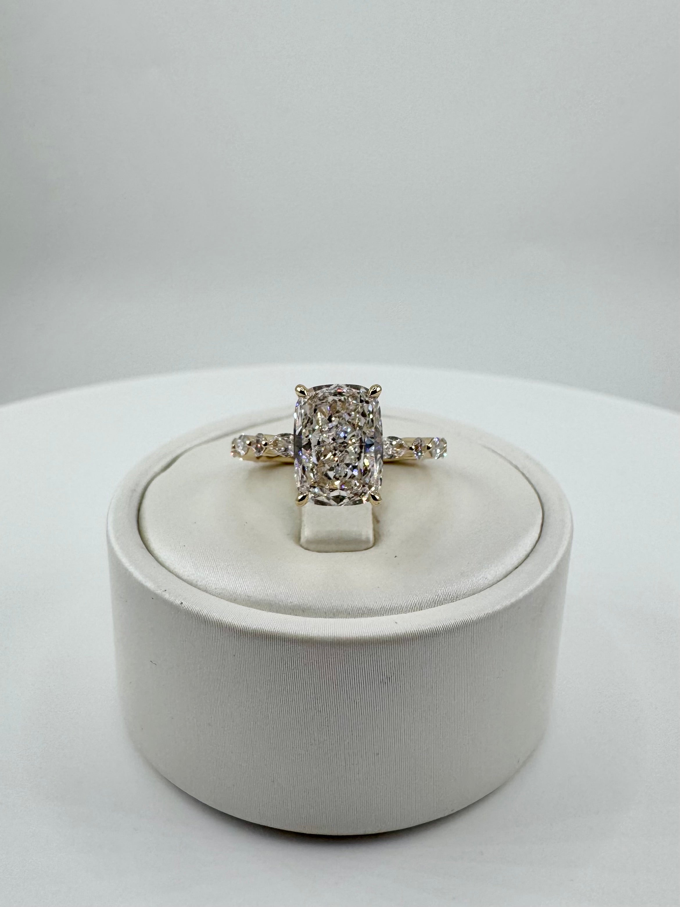 3.84 Carat Lab Elongated Cushion Engagement Ring