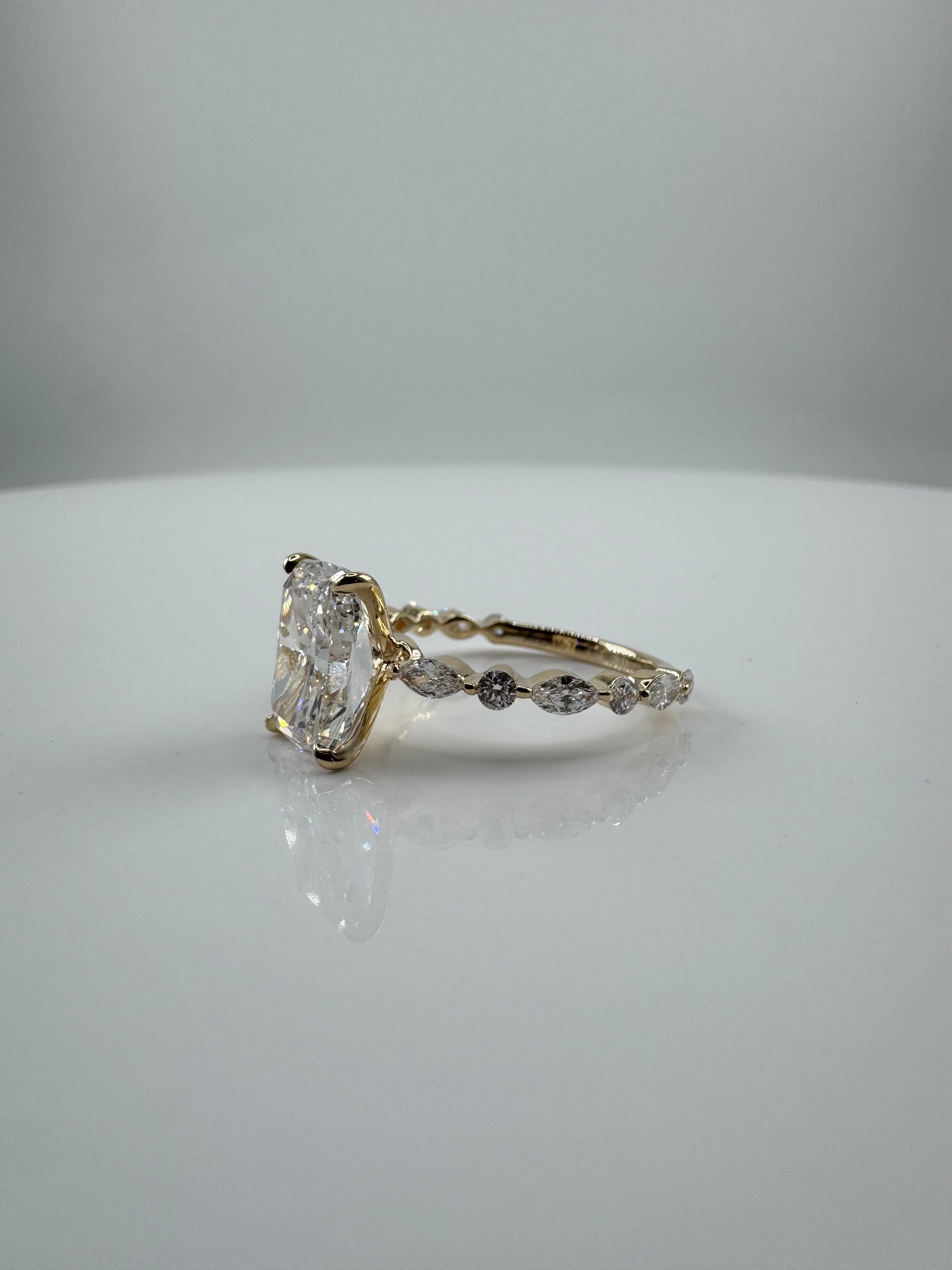 3.84 Carat Lab Elongated Cushion Engagement Ring