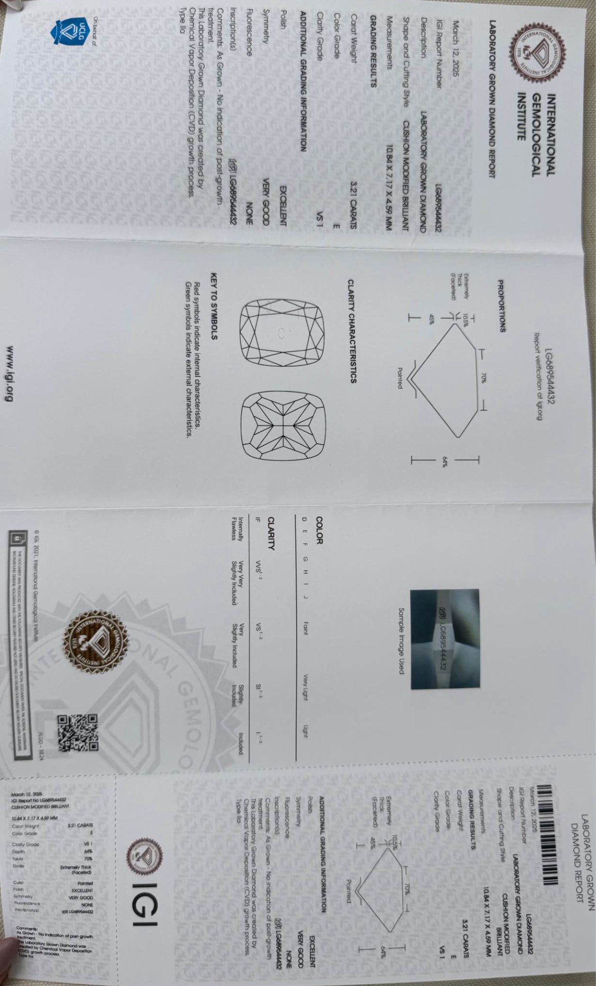 3.21 Carat Cushion Lab Diamond Engagement Ring