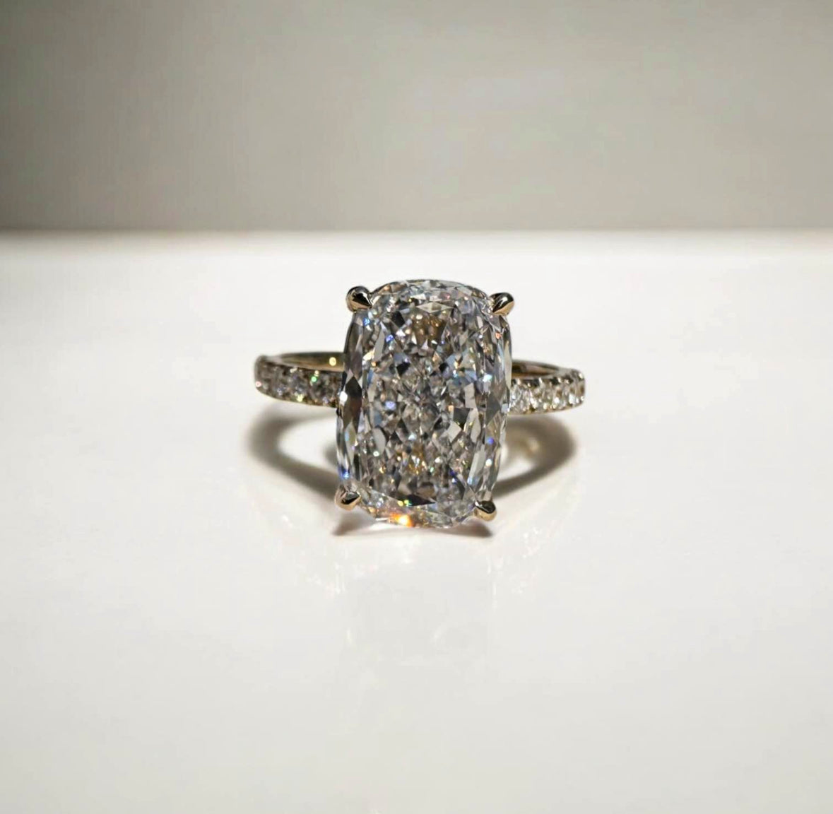 3.81 Carat Elongated Cushion Lab Diamond Engagement Ring