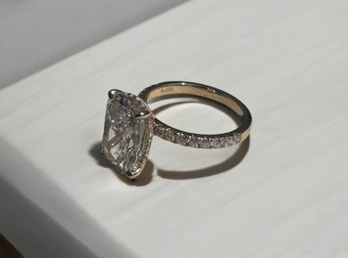 3.81 Carat Elongated Cushion Lab Diamond Engagement Ring