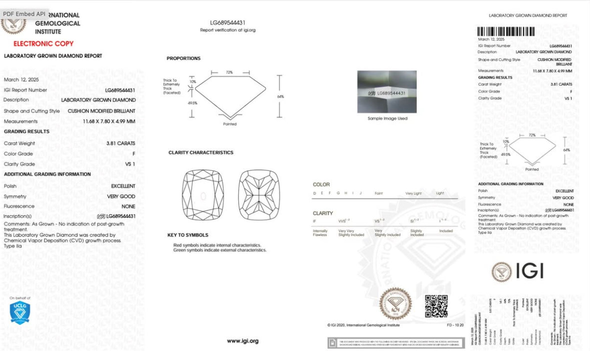 3.81 Carat Elongated Cushion Lab Diamond Engagement Ring