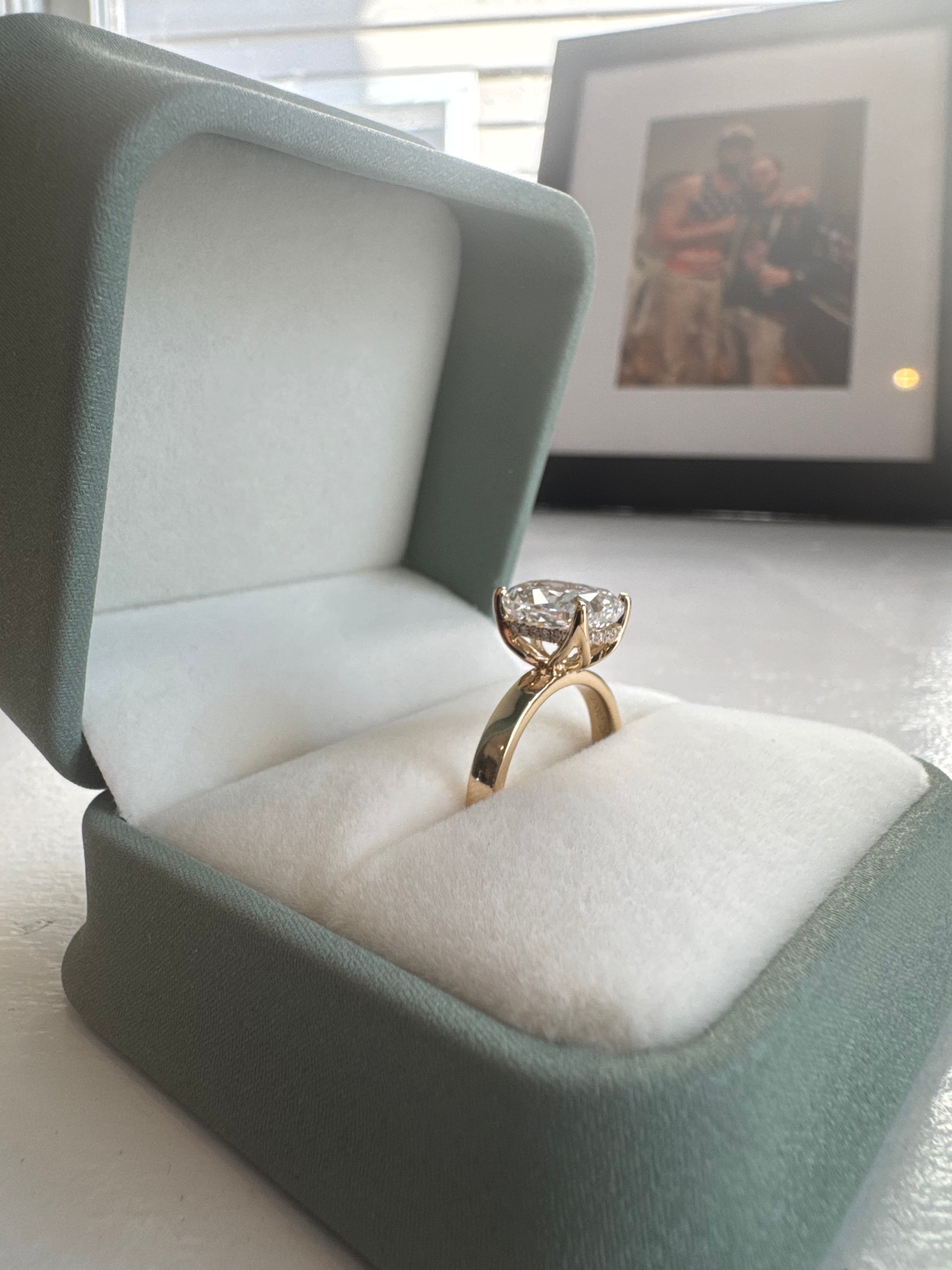 3.38 Carat Elongated Cushion Engagement Ring