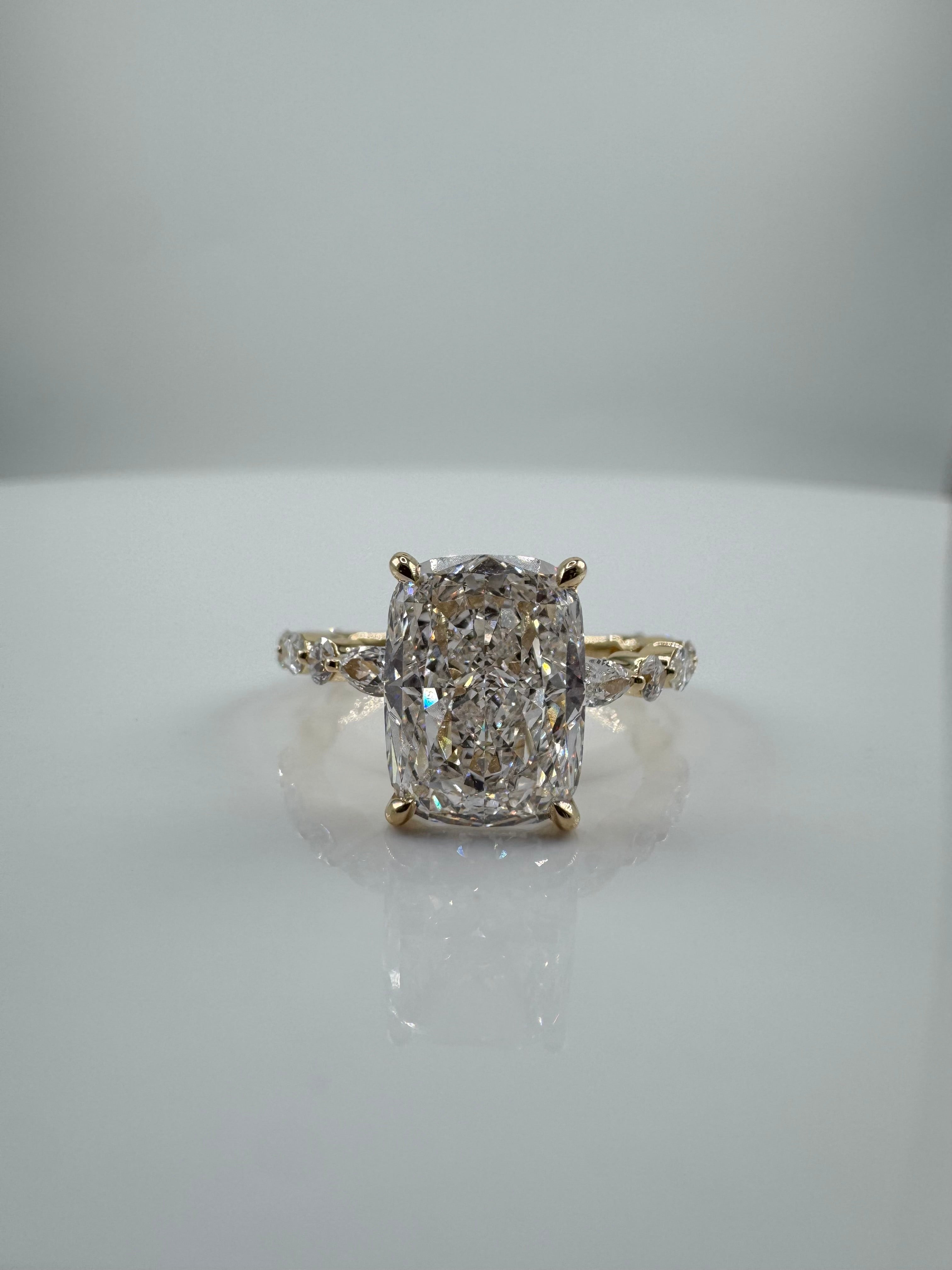 3.84 Carat Lab Elongated Cushion Engagement Ring