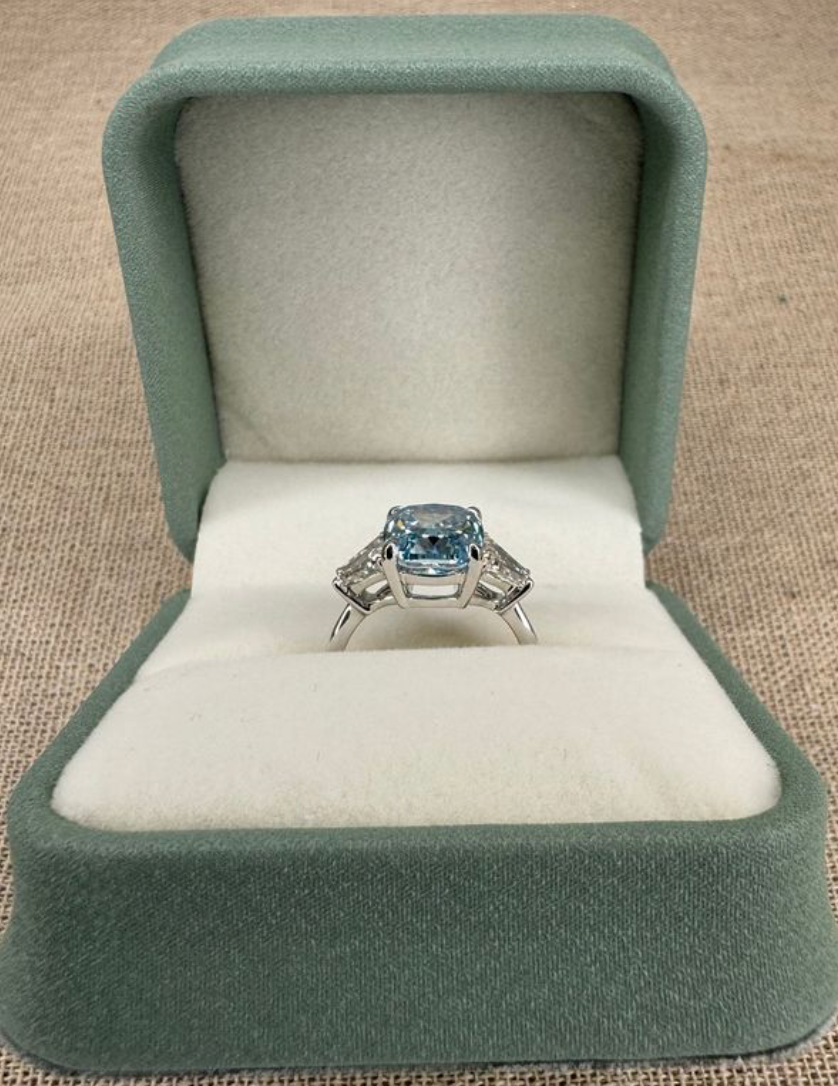 5.03 Carat BLUE ICE, Cushion Cut Lab Diamond Engagement Ring